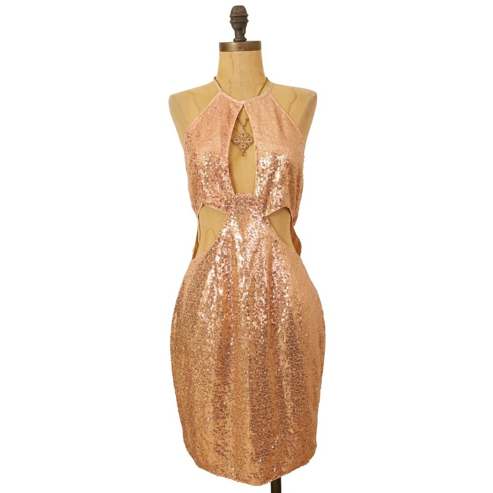 Area Stars Risa Sequin Cutout Halter Dress Size M Sexy Party Champagne NWT B7